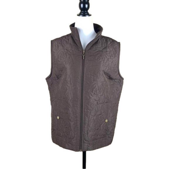 Alia Petite Collarless Brown  Floral Embroidered Vest - Picture 1 of 12